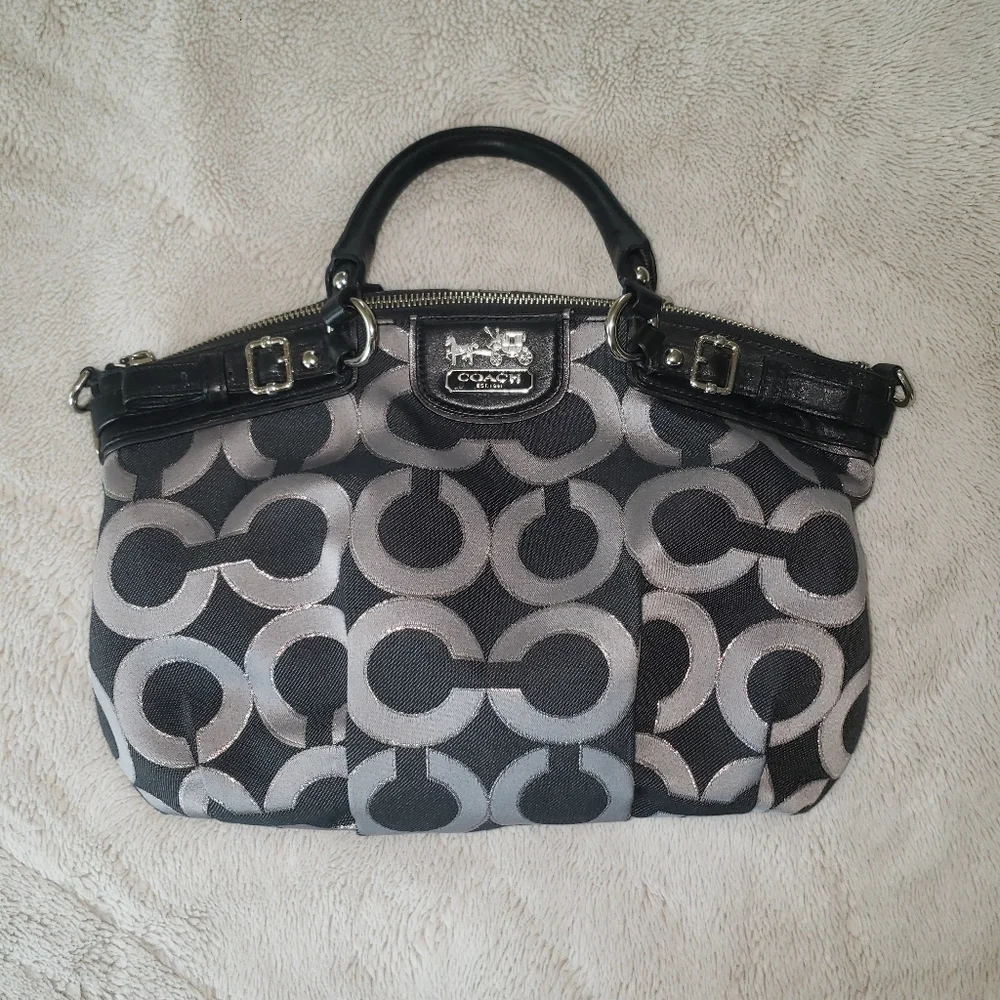 Coach Black and Gray Signature Handbag - Picture 4 of 13